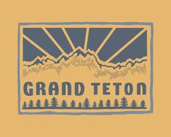 Grand Teton Wyoming vintage art for badge, patch, t shirt , sticker illustration vector