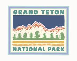 Grand Teton National Park Wyoming hand drawing vintage illustration vector