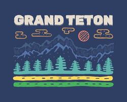 Grand Teton Wyoming hand drawing art for badge, patch, t shirt , sticker illustration vector