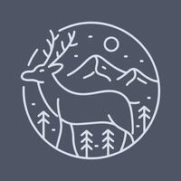 A Deer on the field the mountain mono line design vector