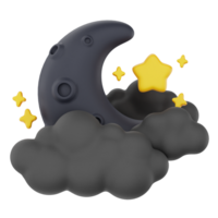 Cloudy moon night with stars 3d render weather icons set png