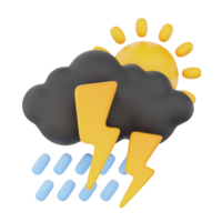 Heavy rain thunderstorm day 3d render weather icons set png