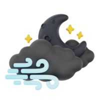 Windy cloudy night 3d render weather icons set png
