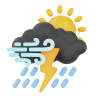 zwaar regen winderig onweersbui dag 3d geven weer pictogrammen reeks png