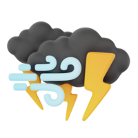 Cloudy windy night thunderstorm 3d render weather icons set png