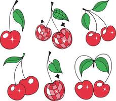 Cute cherry set y2k 90s style. Berry girly icon for card, sticker, print design. glamour illustration vector