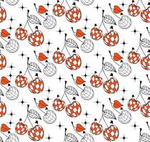 Cherry pattern y2k style. Cherry Disco mirror ball background.Tattoo 2000s style print design. Black and red illustration vector
