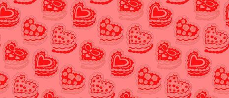 Cute seamless pattern with heart shaped cake. Cakes print coquette. A sweet dessert in the style of y2k. illustration vector