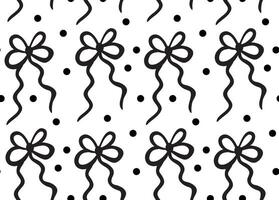 Cute bow ribbons black and white seamless pattern y2k, Hand drawn girly style. illustration vector