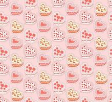 Cute seamless pattern with heart shaped cake. Cakes print coquette. A sweet dessert in the style of y2k. illustration vector