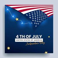 Realistic Modern 4th of July Square Banner Beautiful Lighting Design vector