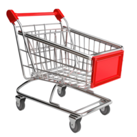 Perspective view empty shopping cart. 3D render isolated without background . png