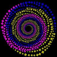 Bright abstract pattern in the form of a spiral of multi-colored flowers on a black background vector