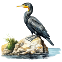 Cormorant, Bird Illustration. Watercolor Style. png