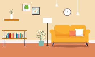Living room with furniture. Cozy interior with sofa and tv vector