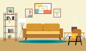 Living room with furniture. Cozy interior with sofa and tv vector