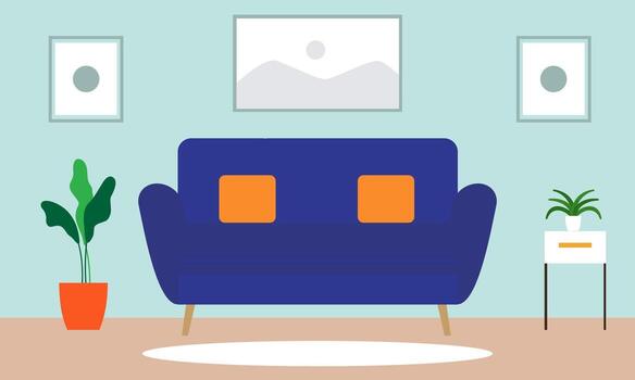 vivo habitación con mueble. acogedor interior con sofá y televisión vector