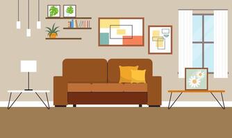 Living room with furniture. Cozy interior with sofa and tv vector