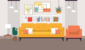 Living room with furniture. Cozy interior with sofa and tv vector