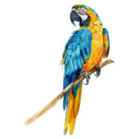 blauw en goud ara, vogel illustratie. waterverf stijl. png