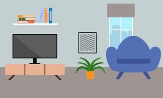 Living room with furniture. Cozy interior with sofa and tv vector