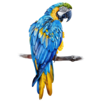 Blau und Gold Ara, Vogel Illustration. Aquarell Stil. png