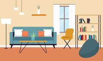 Living room with furniture. Cozy interior with sofa and tv vector