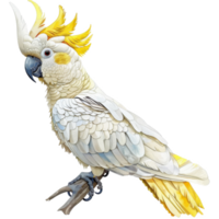 Sulfur-Crest Cockatoo, Bird Illustration. Watercolor Style. png