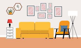 Living room with furniture. Cozy interior with sofa and tv vector