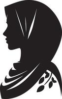 Side view black line art silhouette of muslim woman portrail vector