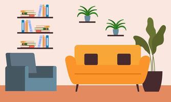 Living room with furniture. Cozy interior with sofa and tv vector
