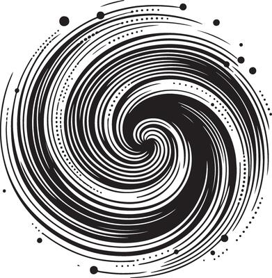 Abstract spirals , Vortex swirl motion elements, rotating spirals simple minimal black color silhouette
