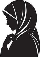 Side view black line art silhouette of muslim woman portrail vector