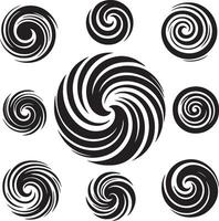 Abstract spirals , Vortex swirl motion elements, rotating spirals simple minimal black color silhouette vector