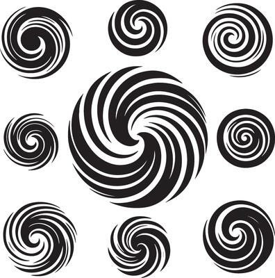 Abstract spirals , Vortex swirl motion elements, rotating spirals simple minimal black color silhouette