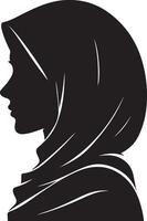 Side view black line art silhouette of muslim woman portrail vector