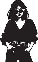 Attitude woman simple minimal black color silhouette vector