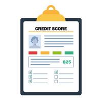 Credit score report in clipboard. Finance history. Business report concept. Credit rating. vector