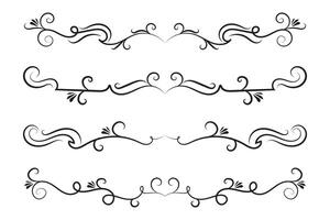 caligrafía filigrana líneas texto divisores, Clásico florece decorativo rollos Boda florido, lujoso elegante página separadores diseño elementos, encabezamiento remolinos menú tarjetas ornamental frontera vector