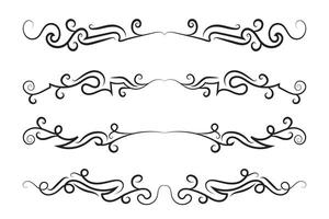 caligrafía filigrana líneas texto divisores, Clásico florece decorativo rollos Boda florido, lujoso elegante página separadores diseño elementos, encabezamiento remolinos menú tarjetas ornamental frontera vector