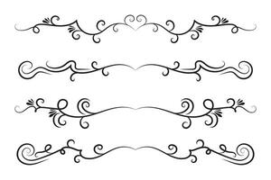 caligrafía filigrana líneas texto divisores, Clásico florece decorativo rollos Boda florido, lujoso elegante página separadores diseño elementos, encabezamiento remolinos menú tarjetas ornamental frontera vector