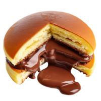 delicious dorayaki with melted chocolate filling split on transparent background png