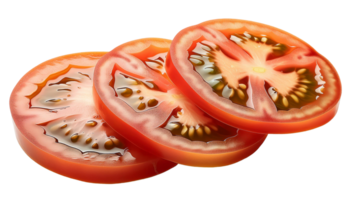 kreativ Foto von frisch Tomate Scheiben schwebend auf ein transparent Hintergrund png