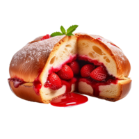 bread split in half with delicious strawberry cream filling png