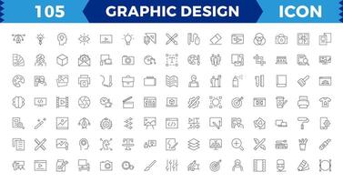 Pixel Perfect Set of thin line icons of graphic design. Simple linear icons in a modern style flat, Creative Process. Graphic design, creative package, stationary, software and Editable stroke vector