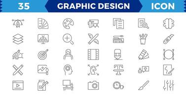 Pixel Perfect Set of thin line icons of graphic design. Simple linear icons in a modern style flat, Creative Process. Graphic design, creative package, stationary, software and Editable stroke vector