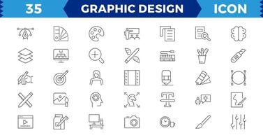 Pixel Perfect Set of thin line icons of graphic design. Simple linear icons in a modern style flat, Creative Process. Graphic design, creative package, stationary, software and Editable stroke vector