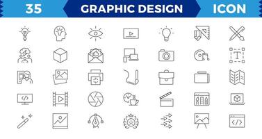 Pixel Perfect Set of thin line icons of graphic design. Simple linear icons in a modern style flat, Creative Process. Graphic design, creative package, stationary, software and Editable stroke vector