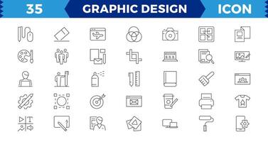 Pixel Perfect Set of thin line icons of graphic design. Simple linear icons in a modern style flat, Creative Process. Graphic design, creative package, stationary, software and Editable stroke vector