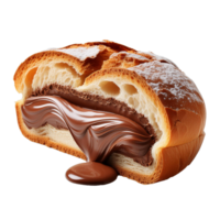 split bread with melted chocolate filling on transparent background png